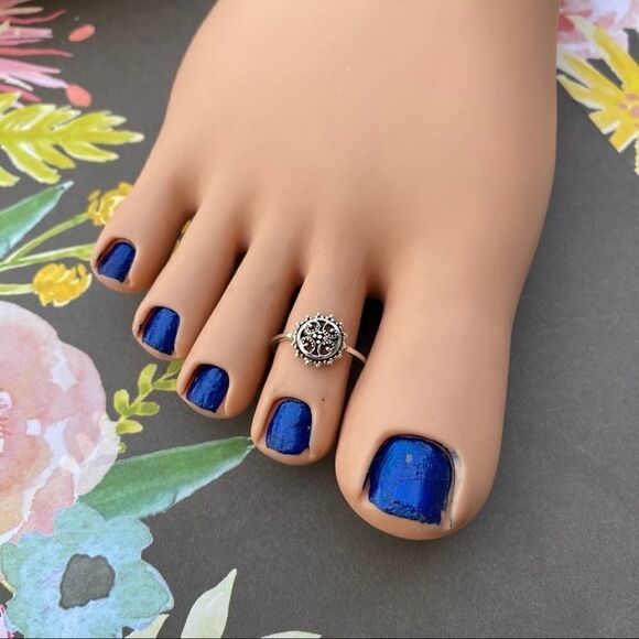Granulated Sunburst Sterling Silver toe Midi Ring - Picture 1 of 4